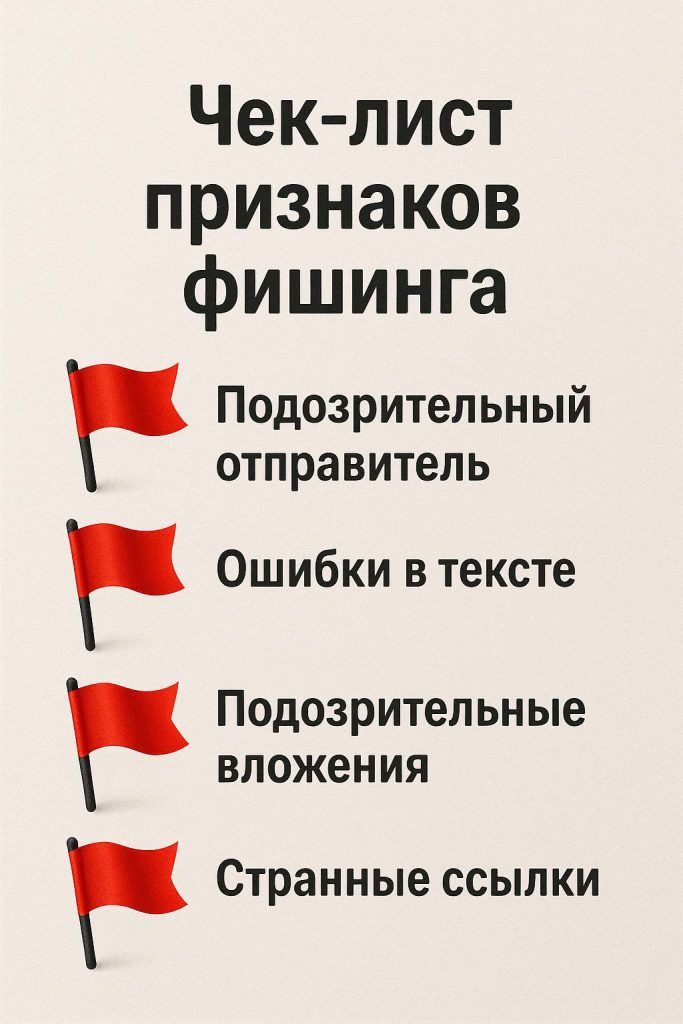 чек-лист признаков фишинга в виде красных флажков