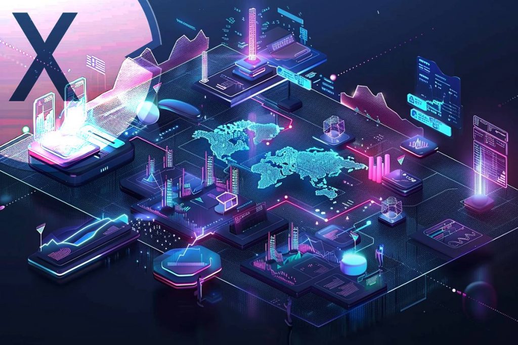 Футуристический город с элементами блокчейн-технологий